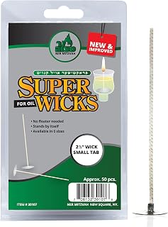Ner Mitzvah Self Standing Cotton Wicks for Glass Oil Cup, Small Tabs, 2.5 inch Wicks, No Floater Needed, for Candle Lighting, Multipurpose (Pack of 50)