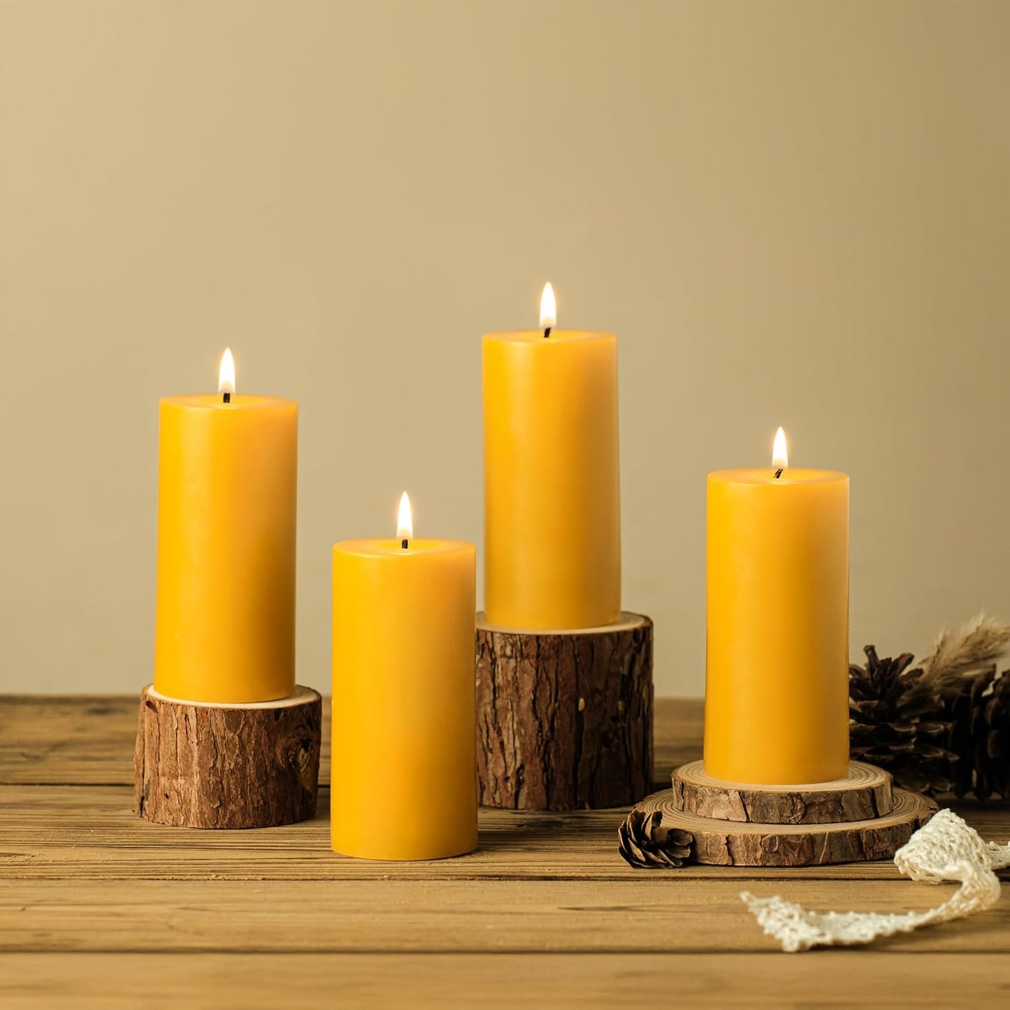 Natural Organic Beeswax Pillar Candles 2x4 Inch Bulk, 100% Pure Bees Wax Candles for Home, 140 Hour Long Burning, Dripless Smokeless Non Toxic Candle for Emergency Parties Meditation Prayer(4 Pack)