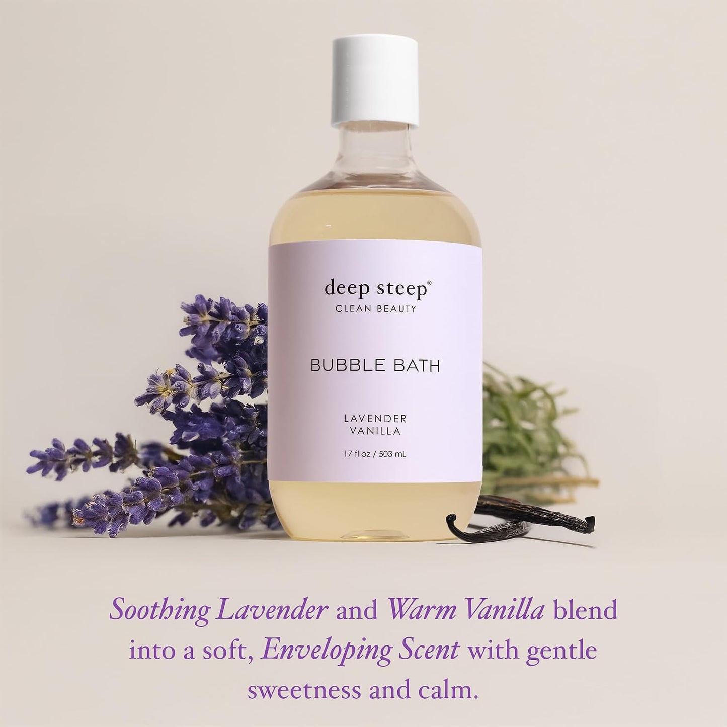 Deep Steep Bubble Bath, Lavender Vanilla 17 oz (Pack of 2) – Hypoallergenic, Clinically Tested Soothing Soak with Shea Butter & Argan Oil – Sulfate-Free