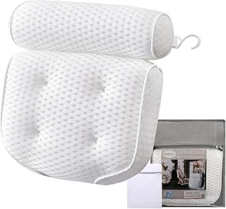 AEROiVi Luxury Bath Pillows for Tub，Bath Pillow with Laundry Bag Bathtub Pillows for Head and Neck Support Bath Cushion Made from Soft Spacer Mesh Material with Suction Cups