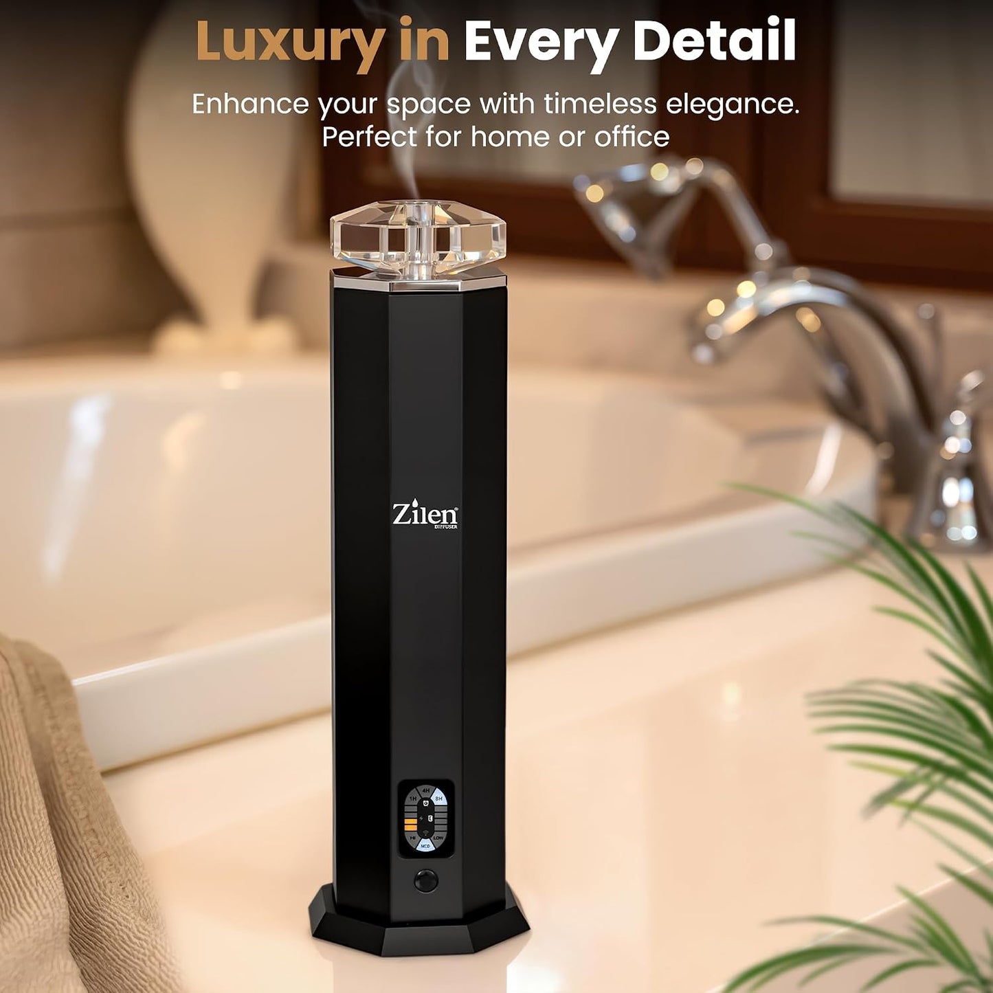 Limited Edition Design - Waterless Essential Oil Diffuser – 3600mAh Rechargeable Nebulizing Cold Air Scent Machine, Portable Luxury Crystal & Steel Design, Covers Up to 1,000 Sq Ft for Large Rooms