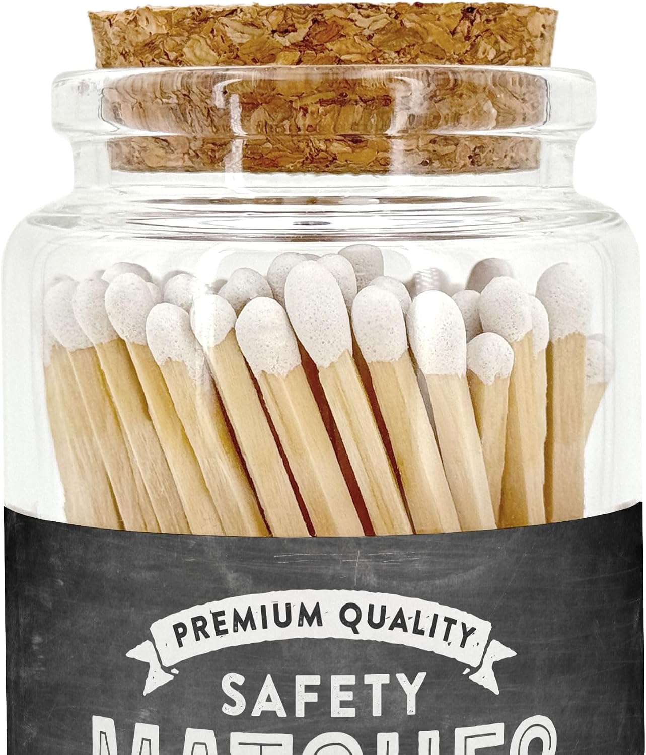 Chalkboard Wooden Matches in a Jar with Striker | Decorative Matches for Candles | Long Matches for Candles in Apothecary Glass Jar | Approx. 80 Safety Matches for Home Decor & Bathroom