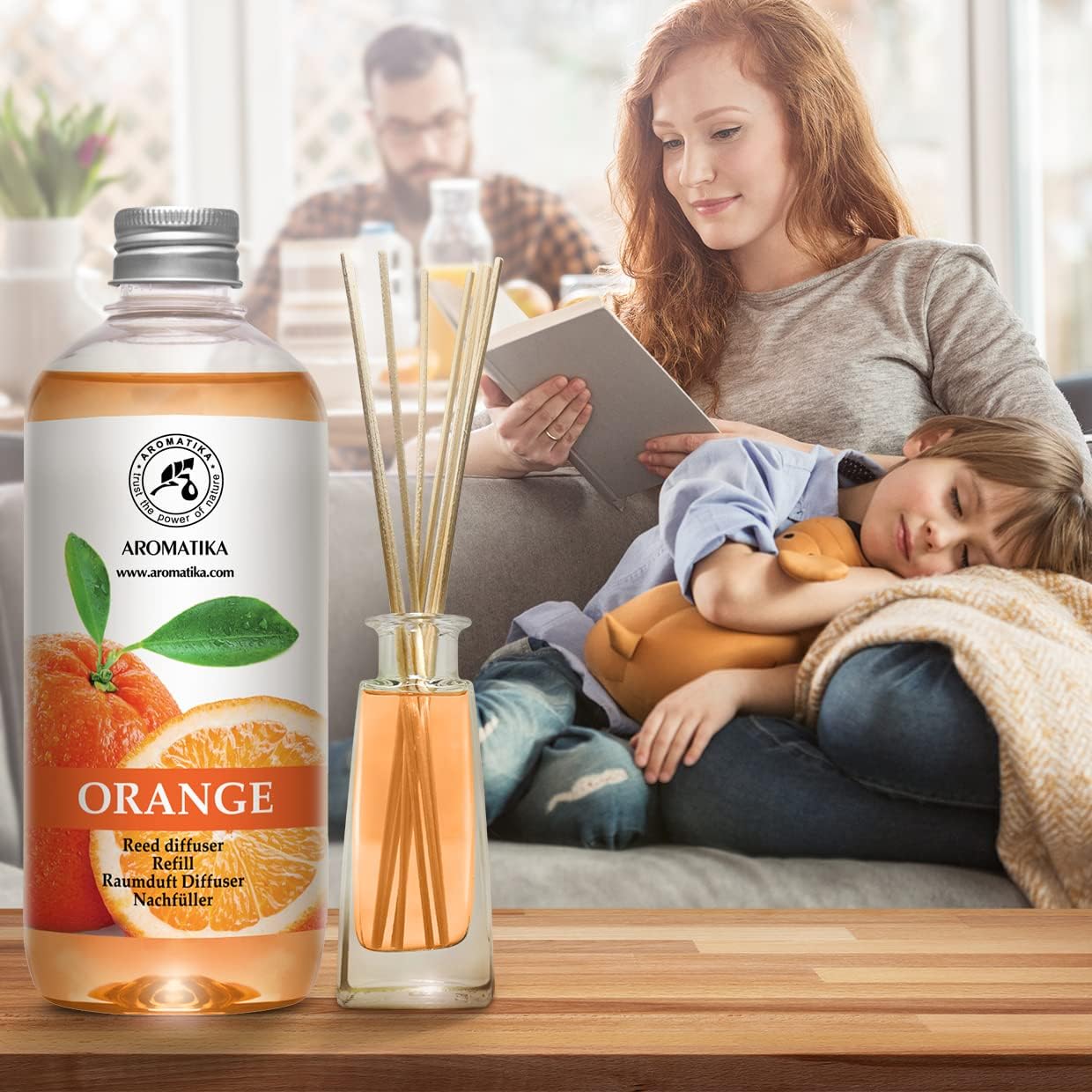 Orange Room Diffuser Refill Set 2*17 Fl Oz - Room Fragrance Diffuser with Natural Essential Orange Oil - Best for Aromatherapy - Spa - Home - Kitchen - Bath - Office - Fintess - Restaurant - Boutique