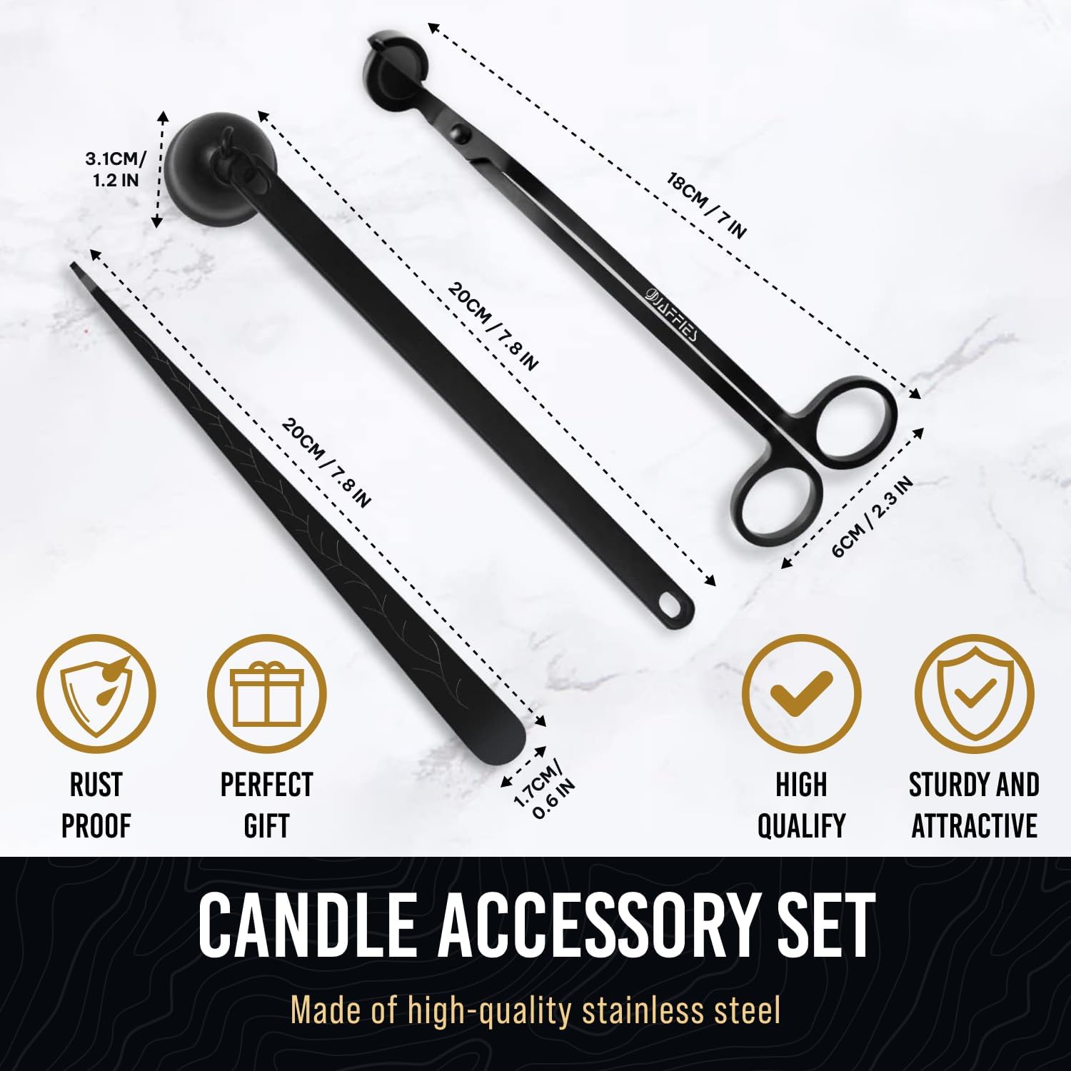 Craft911 Candle Snuffer and Wick Trimmer with Dipper 3 in 1 Candle Care Kit for Candle Lover (Black)