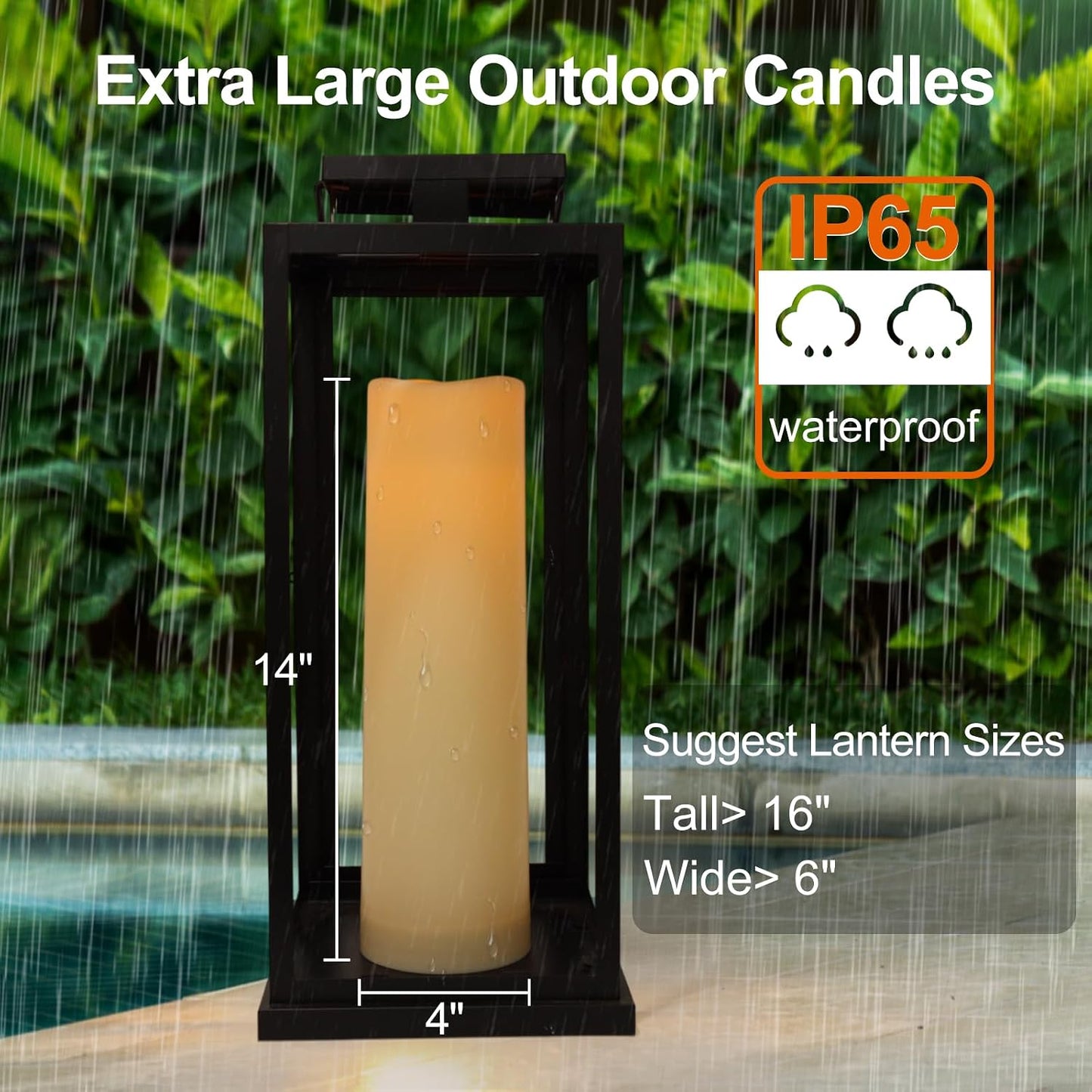 2 Pack Extra Large Outdoor Candles with Timer Waterproof, 14" x 4" Flickering Flameless Candles Battery Operated with Remote, Tall LED Pillar Candle for Outdoor Lantern, Patio, Porch, Ivory