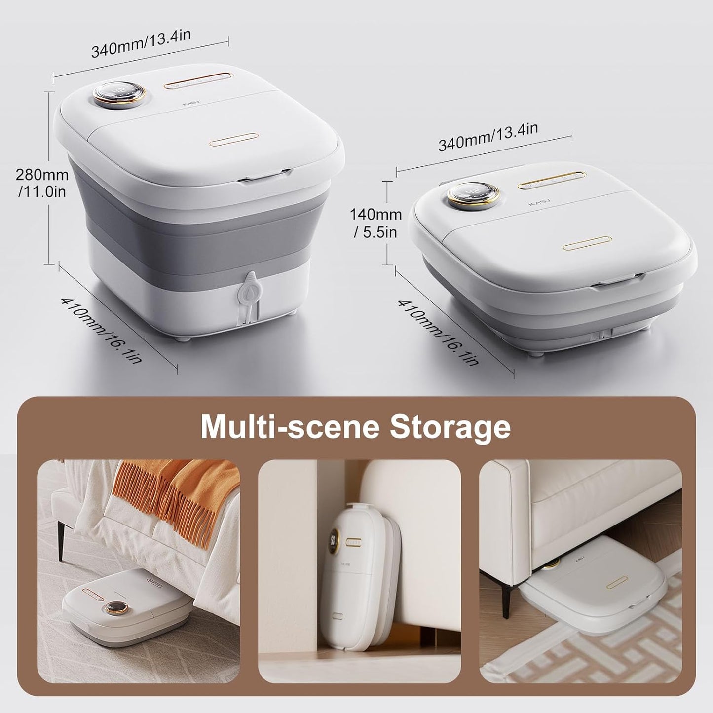 KASJ Collapsible Foot Spa with Electric Rotary and Hydro-Jet Massage, Foot Bath with Heat, 24 Shiatsu Nodes (16 Rotating and 8 Pressing), Bubble, Temp Control, Pedicure Foot Spa Tub for Stress Relief