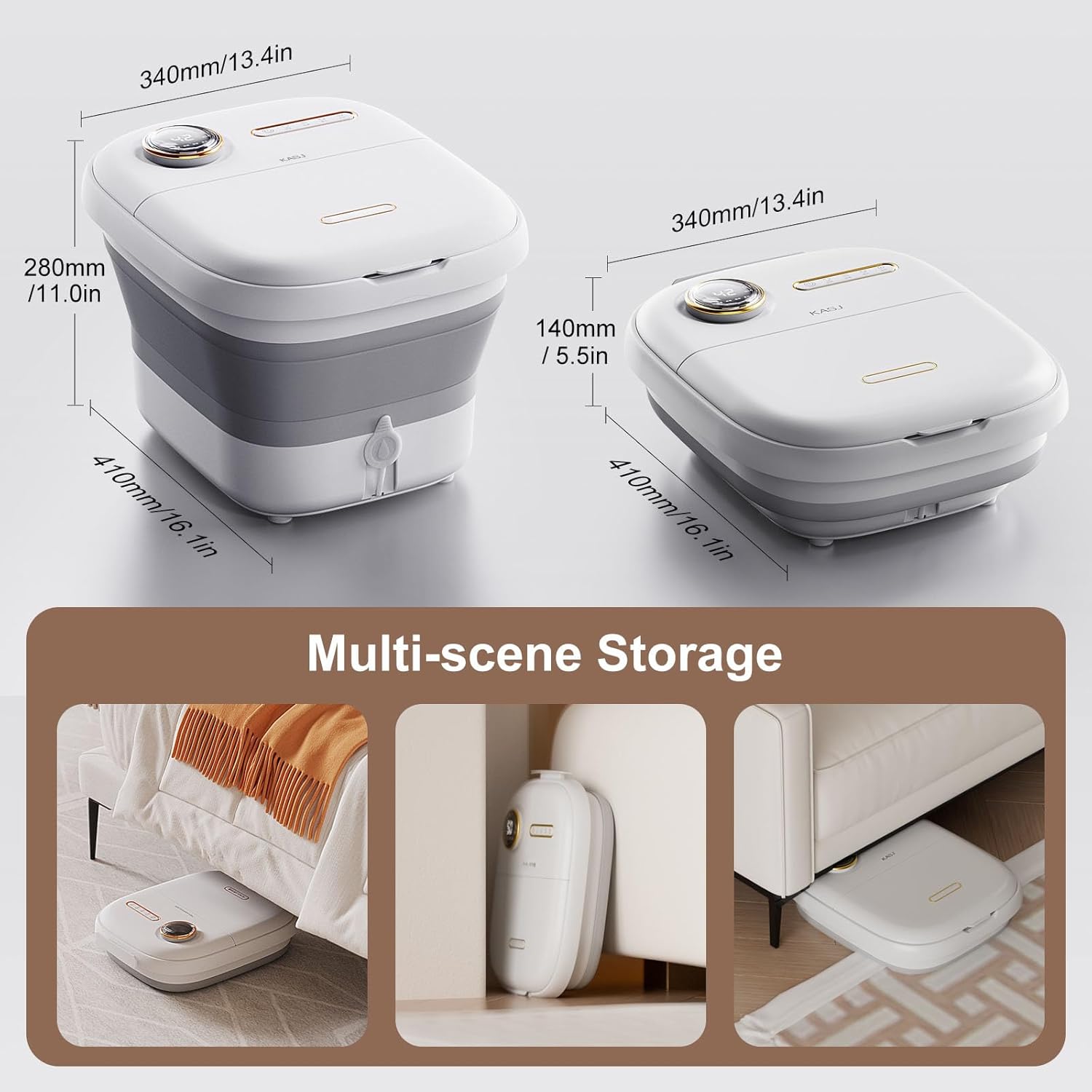KASJ Collapsible Foot Spa with Electric Rotary and Hydro-Jet Massage, Foot Bath with Heat, 24 Shiatsu Nodes (16 Rotating and 8 Pressing), Bubble, Temp Control, Pedicure Foot Spa Tub for Stress Relief