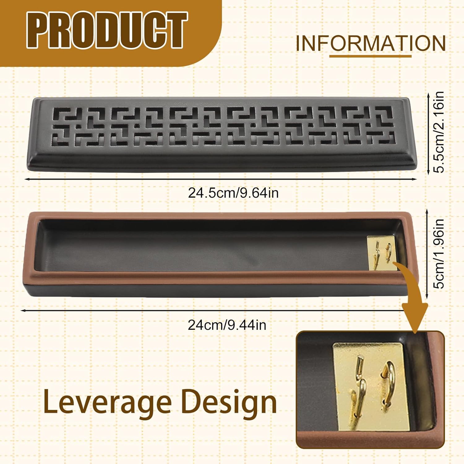 CEREMONY Incense Holder for Sticks, Ceramic Insence-Stick Holder Ash Catcher, Incense Holder Timkburner for Meditation Yoga Spa Room Incense Holder (Lever Brown)
