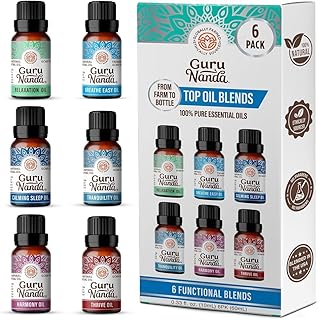 GuruNanda Essential Oil Blends – 6 Pack (10mL Each), Breathe Easy, Tranquility, Relaxation, Harmony, Calming Sleep & Thrive, Natural Aromatherapy Oils for Diffuser, Wellness & DIY