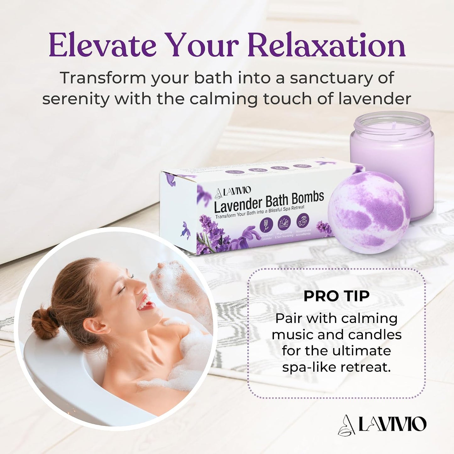 Lavender Bath Bombs for Women - Lavendar Bath Bomb with Shea Butter & Essential Oils - Mega Foaming, Relaxing, Moisturizing, for Stress Relief & Dry Skin - 3 x 100g - Gift Set