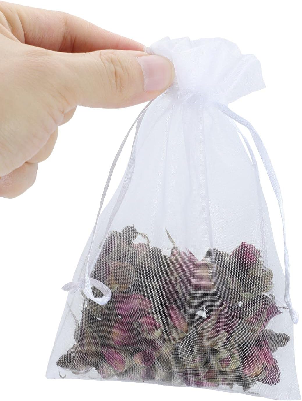 Kslong 100PCS Small Mesh Bags Drawstring 3x4, Sheer Organza Bags Drawstring for Jewelry, Mesh Party Wedding Favor Bags for Small Business,Candy,Bracelet Packaging,Empty Sachet Bags (White)
