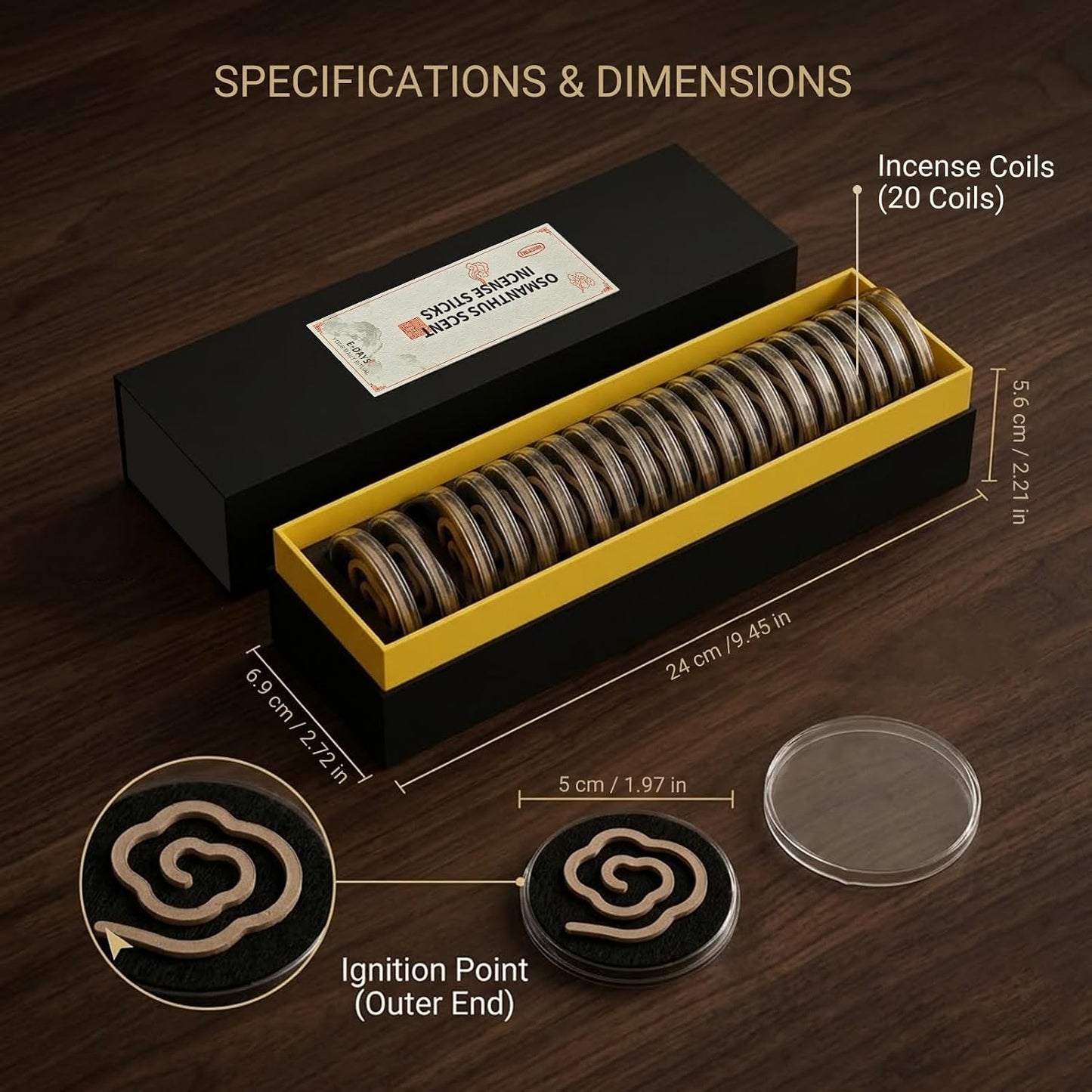 Osmanthus Incense - Cloud Shape Coil Incense, Easy to Use with Fireproof Cotton, 20 Discs 50 Min Burn Time Each, Natural Home Fragrance for Relaxation, Bedroom, Gift