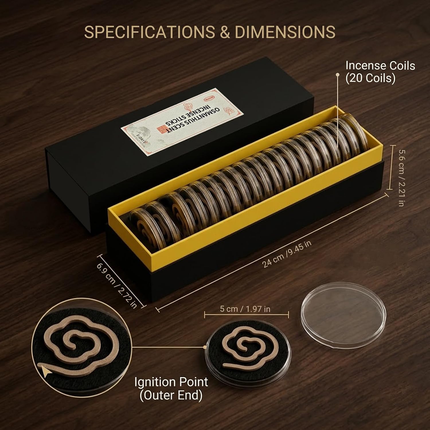Osmanthus Incense - Cloud Shape Coil Incense, Easy to Use with Fireproof Cotton, 20 Discs 50 Min Burn Time Each, Natural Home Fragrance for Relaxation, Bedroom, Gift