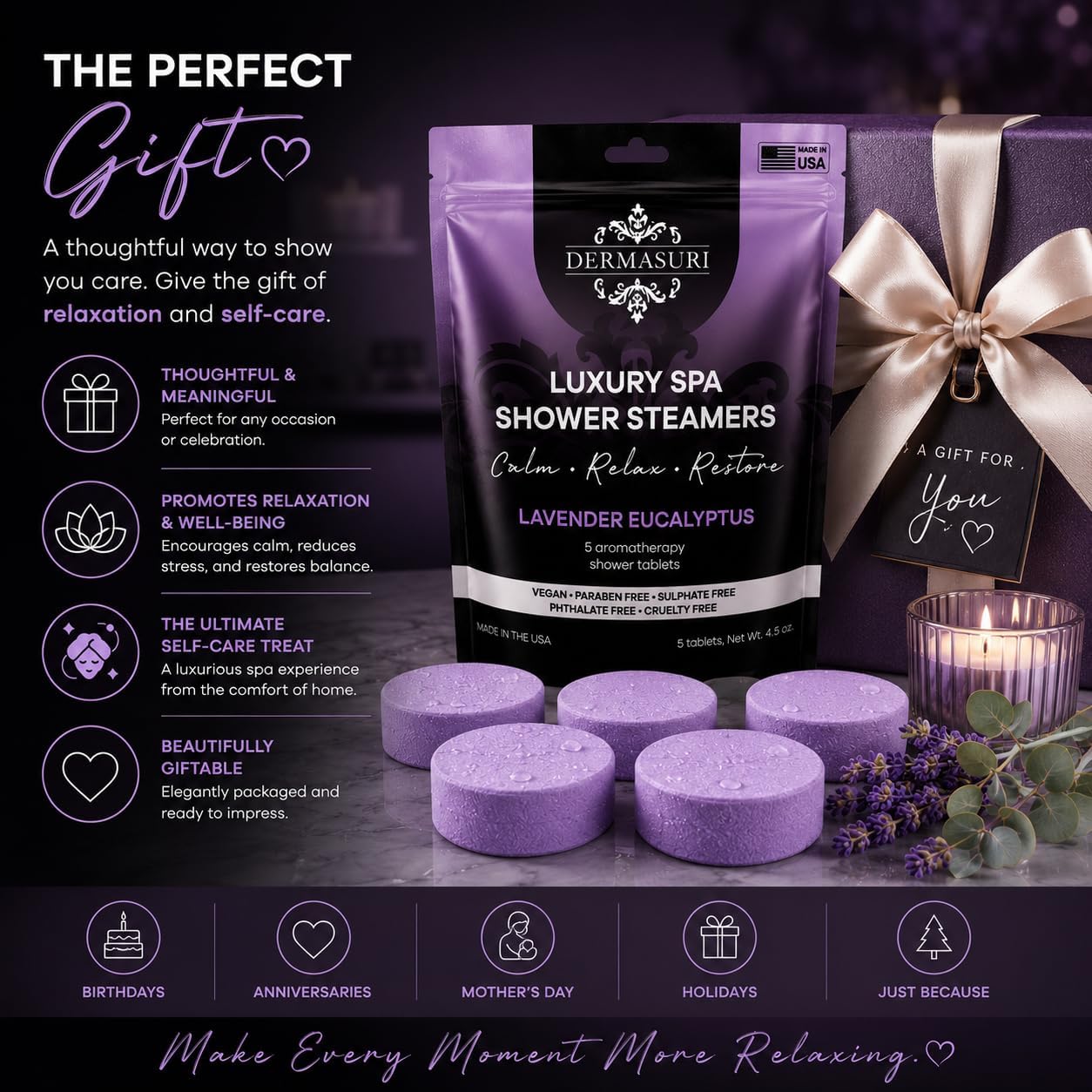 Shower Steamers Aromatherapy, Essential Oil Pods Infused for Relaxation, Shower Pods Aromatherapy - Calming, Stress Relief & Self Care Gifts for Women - Lavender Eucalyptus