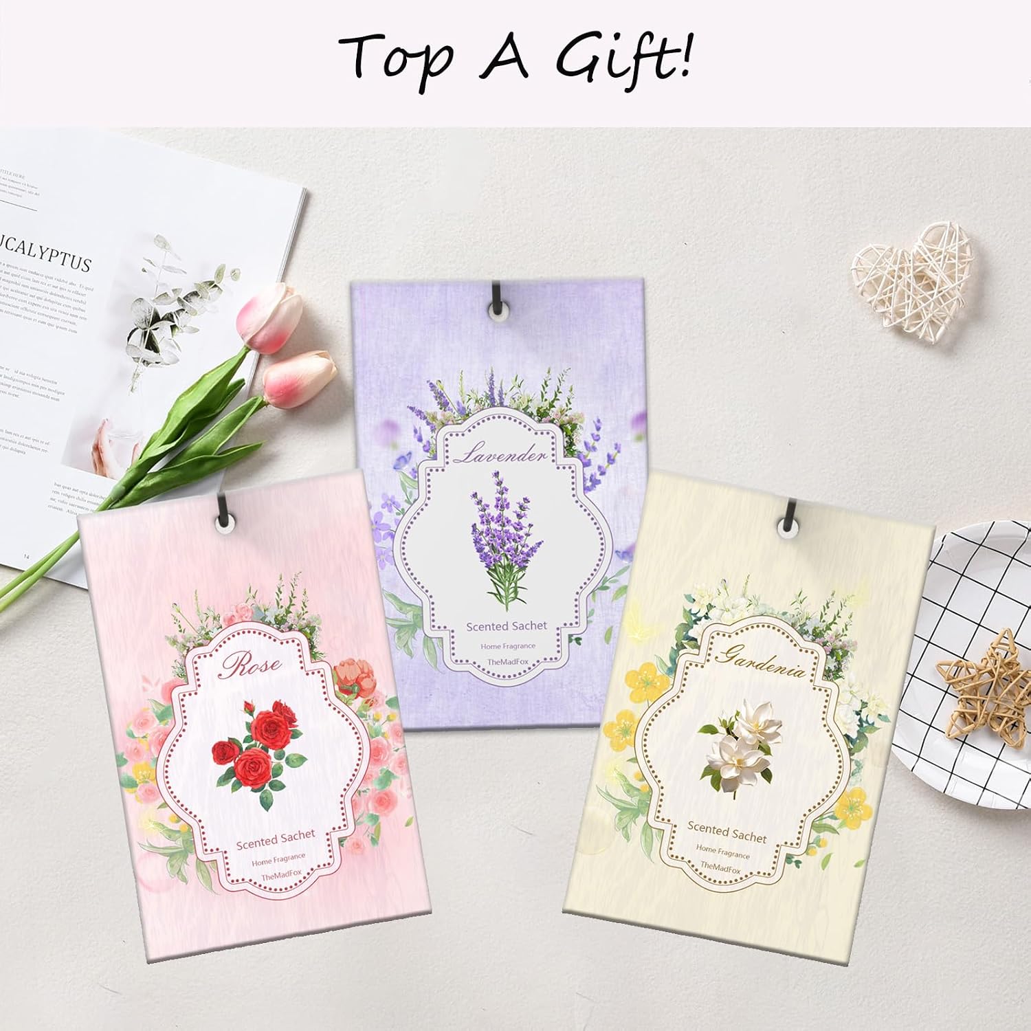 12 Packs Scented Sachets for Drawer and Closet, Long-Lasting Sachet Bags for Car & Bedroom, Home Fragrance Bags 3 Scents Option- Lavender Rose Gardenia