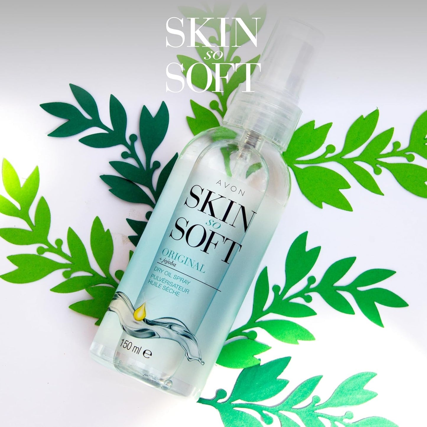 AVON SKIN SO SOFT Original JOJOBA Dry Oil Spray (5 Fl. Oz) Each – Travel-Friendly Luxury Lightweight Body & Hair Oil Mist – Fast-Absorbing, Non-Greasy, Silky Smooth Finish 150ML (2-PACK)