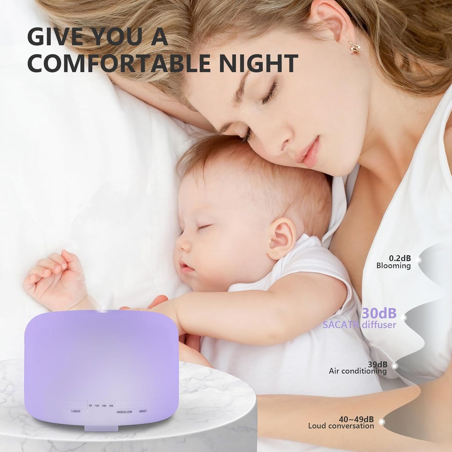 Oil Diffuser, 500ml Essential Oil Diffusers, Aromatherapy Diffuser with 2 Mist Mode 4 Timers＆7 Ambient Light Waterless Auto Off, Diffusers Large Room Home Office
