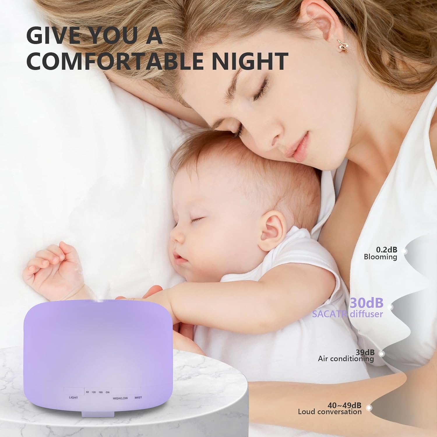 Oil Diffuser, 500ml Essential Oil Diffusers, Aromatherapy Diffuser with 2 Mist Mode 4 Timers＆7 Ambient Light Waterless Auto Off, Diffusers Large Room Home Office