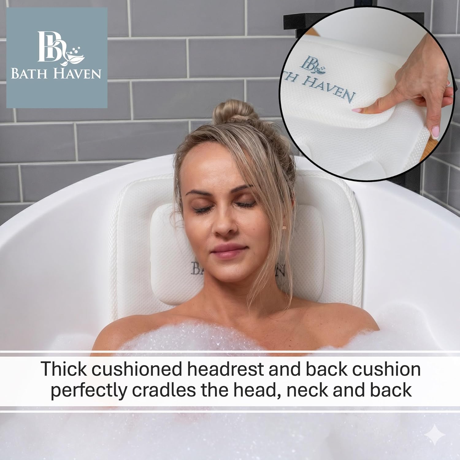 Bath Pillow for Tub, Full Body Bathtub Pillow and Mat for Head, Neck and Back Support, Relaxing Spa Cushion Head Rest and Mat for Tub Jacuzzi, Luxury Bathtub Accessories for Women and Men Quick Drying