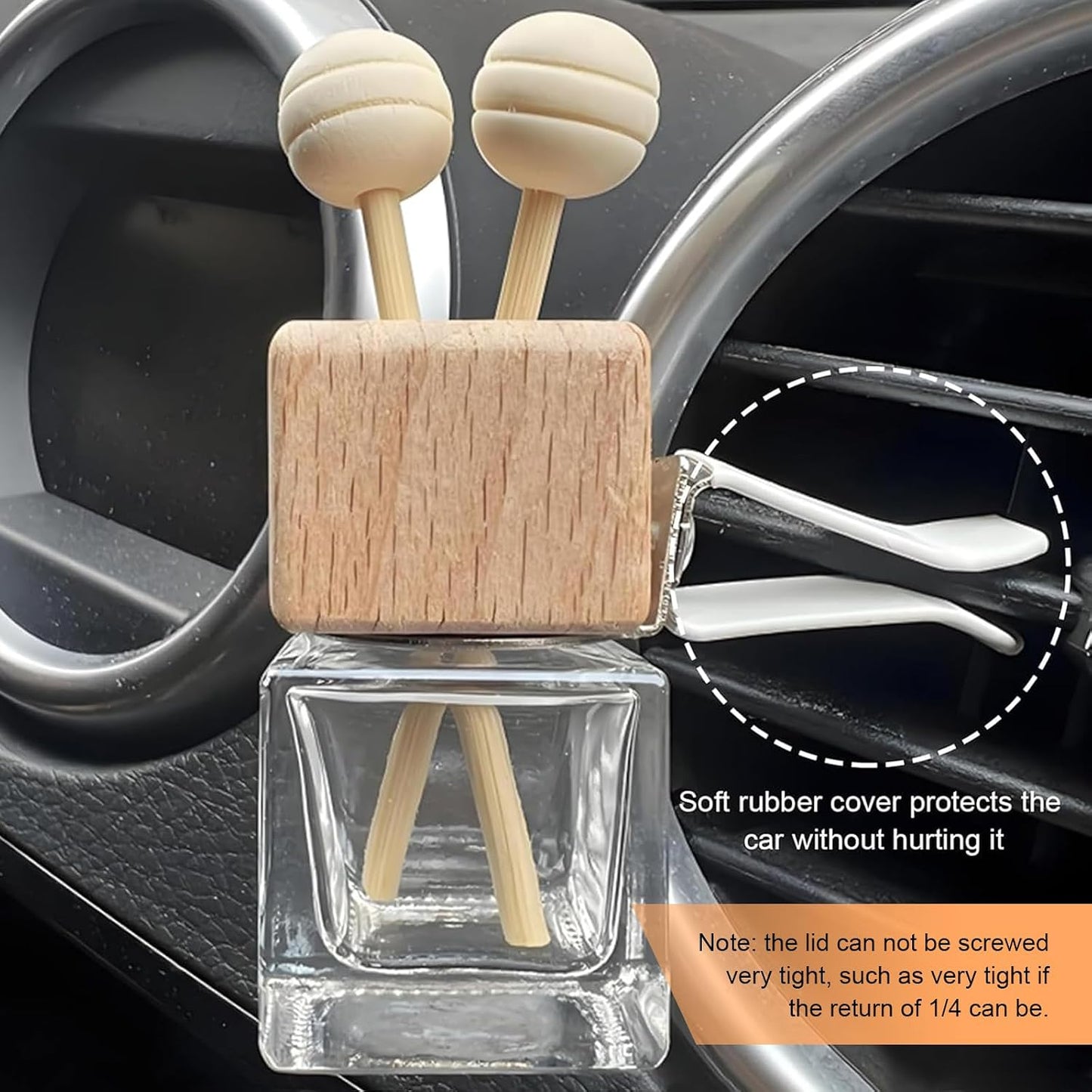 2PCS Empty Car Diffuser Bottle, Refillable Car Air Freshener Vent Clip, Car Air Freshener Diffuser Empty Glass Bottles, Car Scent Diffuser Bottle for Most Vehicles Interior Accessories