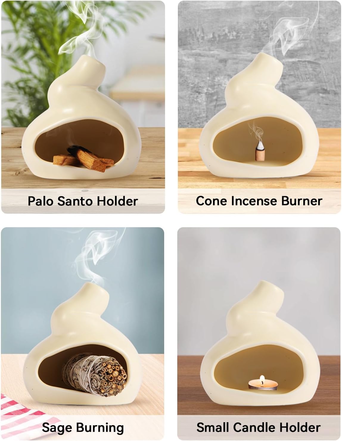 Handmade Ceramic Palo Santo Holder, Mini Ceramic Fireplace for sage, Ideal for Meditation and Altars – Durable Design for Sticks Burning, Unique Meditation Gift（Yellow）