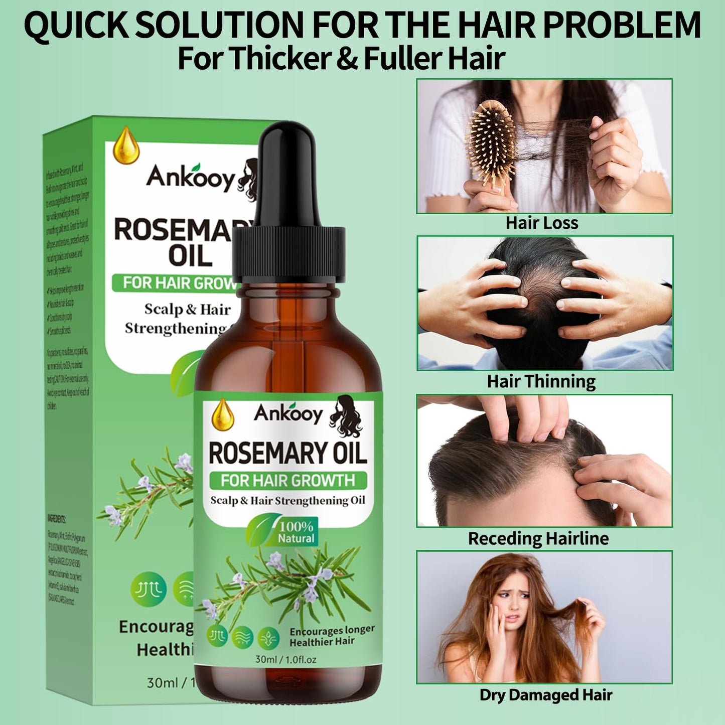 3 Pack Rosemary Oil for Hair Growth,Rosemary Hair Growth Oil,Strengthening Oil for Dry Damaged Hair,Hair Loss Treatment & Thickens Hair,Scalp Care Promotes Hair Thickness for Men Women