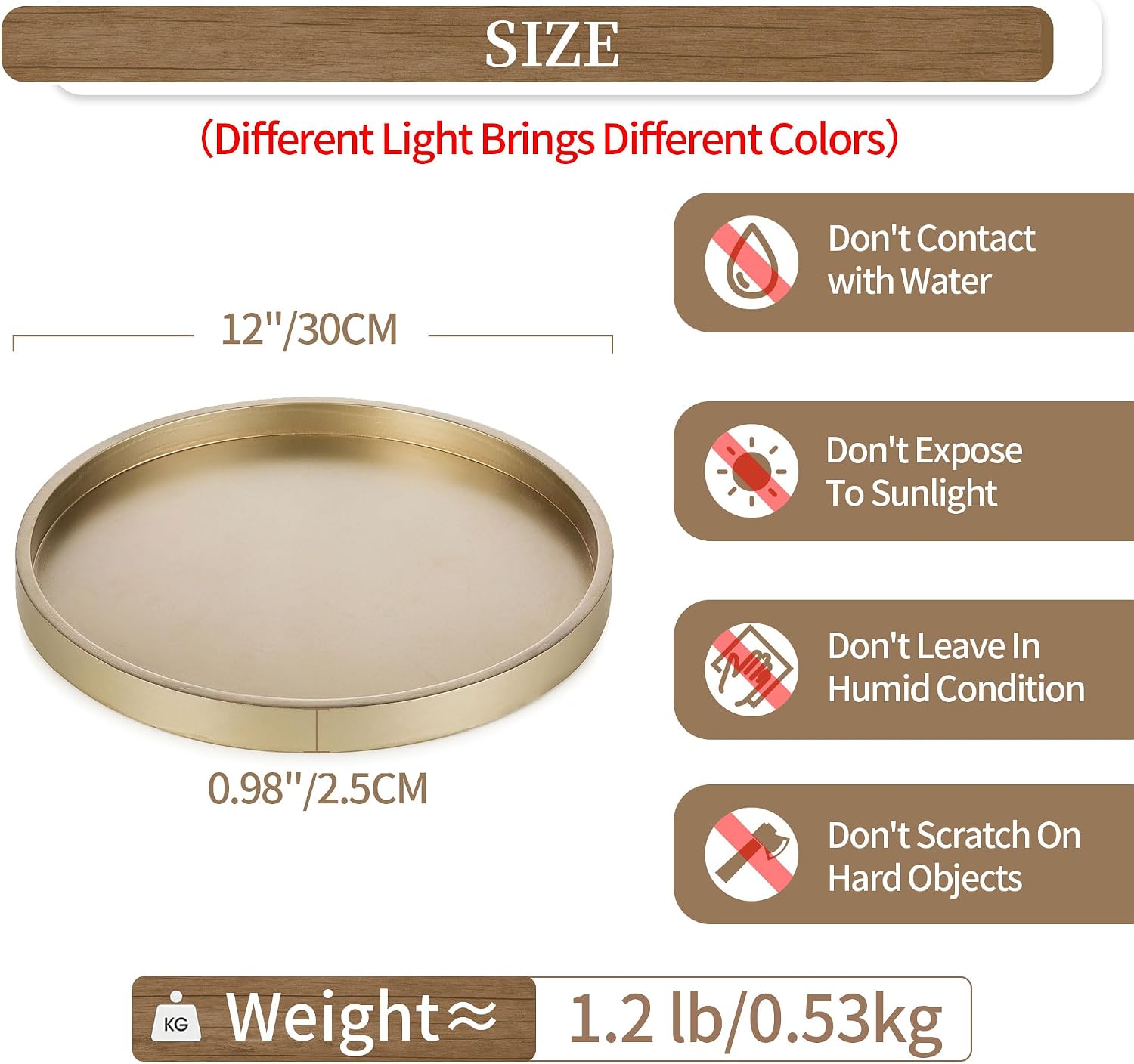 Hanobe Decorative Tray for Coffee Table: Round Champagne Gold Tray for Home Decor - 11.8" Modern Circle Candle Holder Plate for Living Room