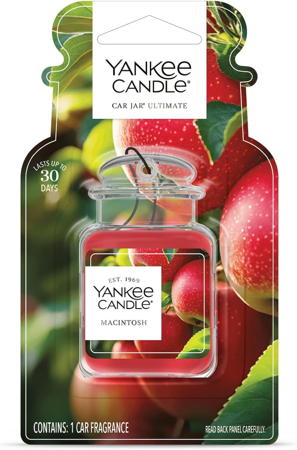 Yankee Candle Car Jar Ultimate Hanging Air Freshener, Macintosh Scent, Neutralizes Odors, Up to 30 Days