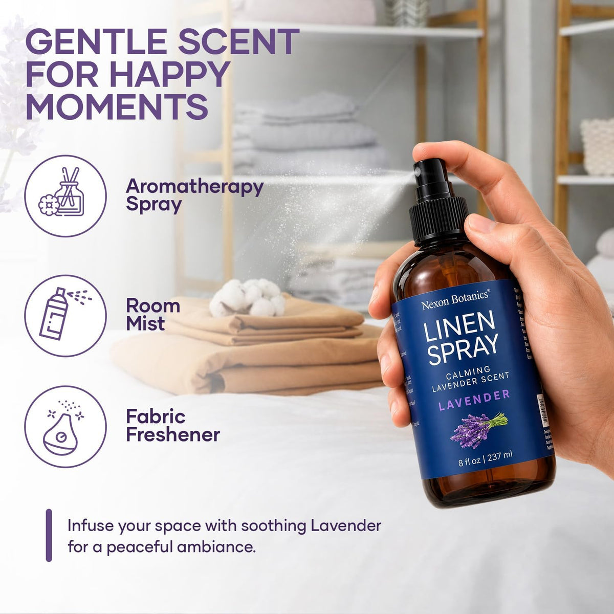 Lavender Linen Spray and Soothing Room Mist 8 fl oz with Gentle Scent