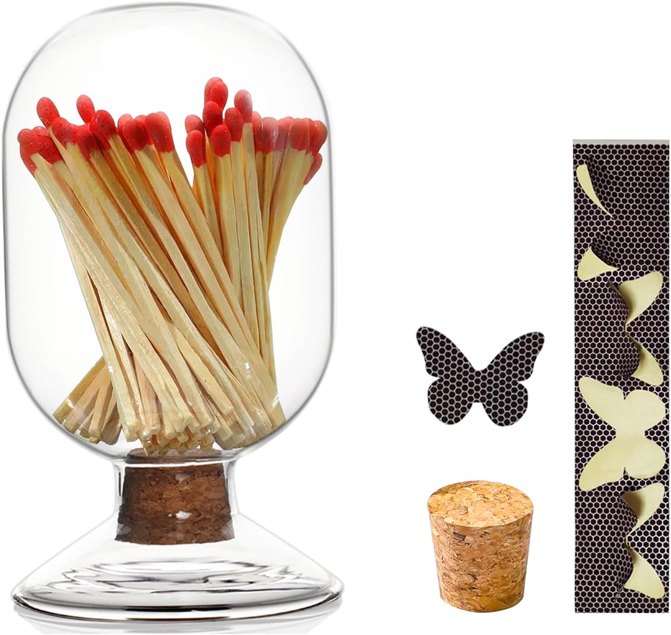 Glass Match Holder Jar with Striker, Decorative Glass Container for Matches for Bathroom Fireplace and Home Display (Simple)