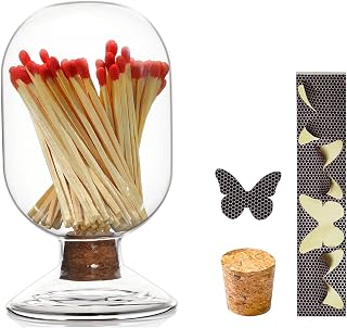 Glass Match Holder Jar with Striker, Decorative Glass Container for Matches for Bathroom Fireplace and Home Display (Simple)