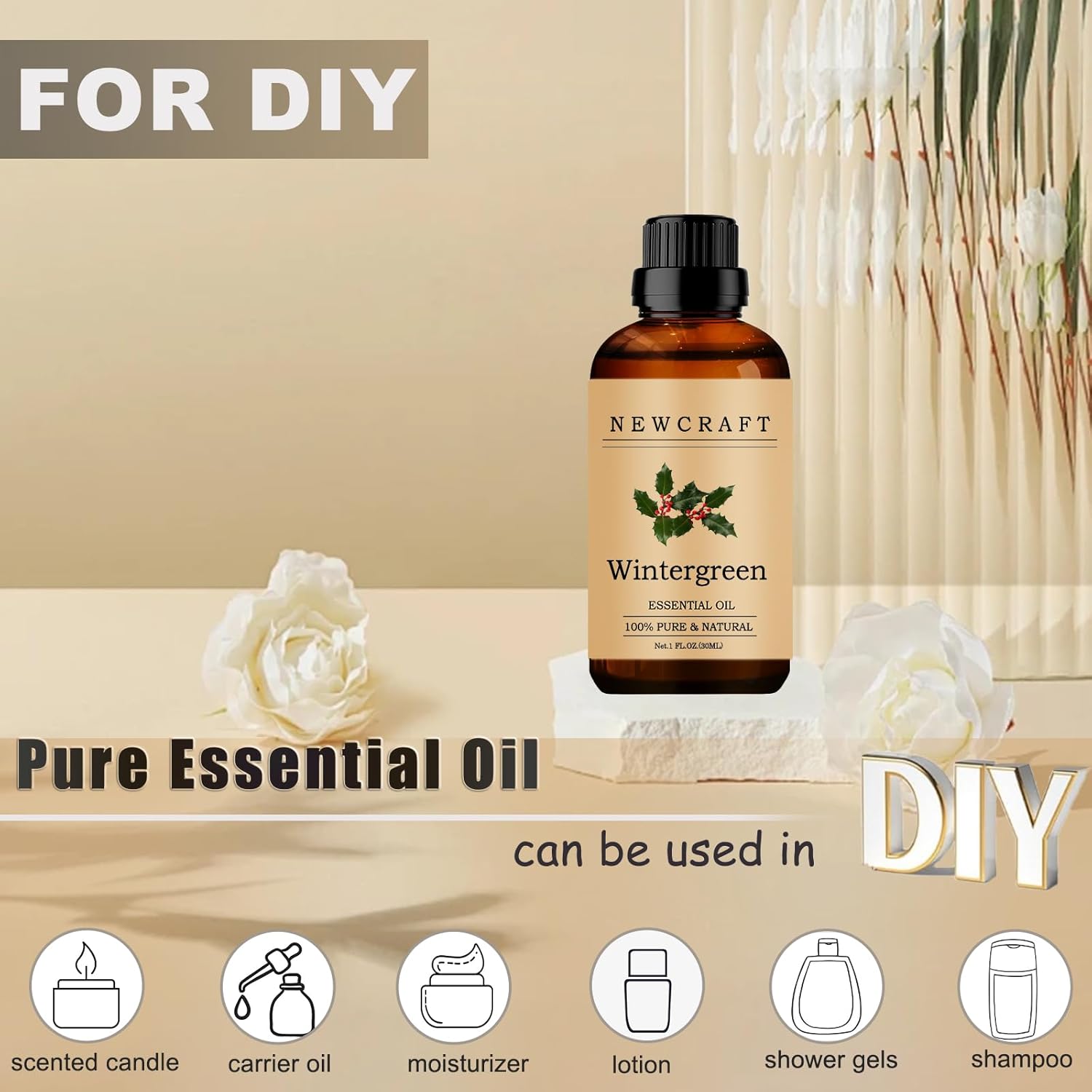 Wintergreen Essential Oils, 100% Pure and Natural Essential Oil for Aromatherapy Diffuser - Wintergreen/1 Fl Oz