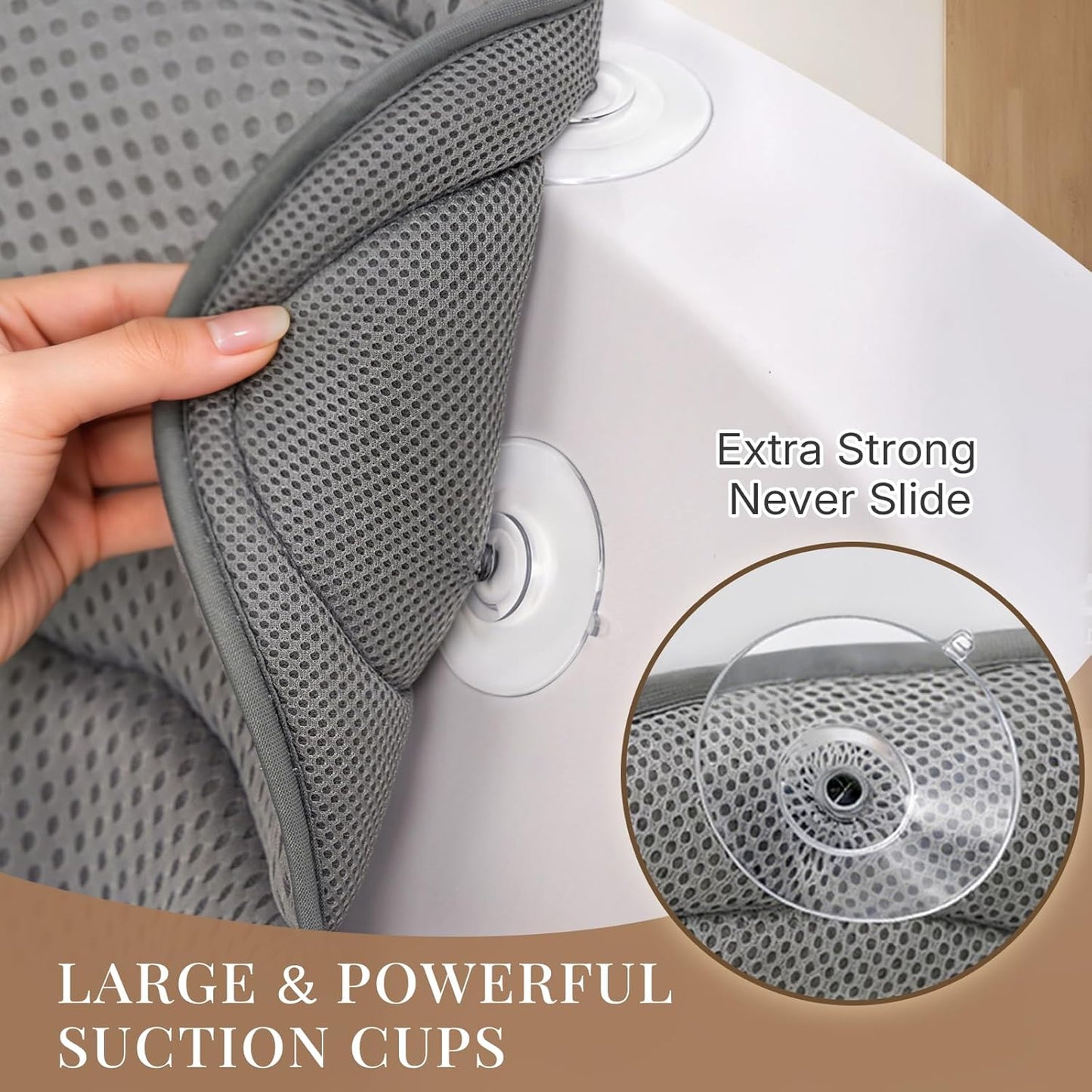 Bath Pillow, Luxury Bath Pillows for Tub, Relaxing Bathtub Pillows for Head and Neck Support, with 4D Air Mesh Fabric and Powerful Suction Cups, Great Bath Tub Accessories, Gray