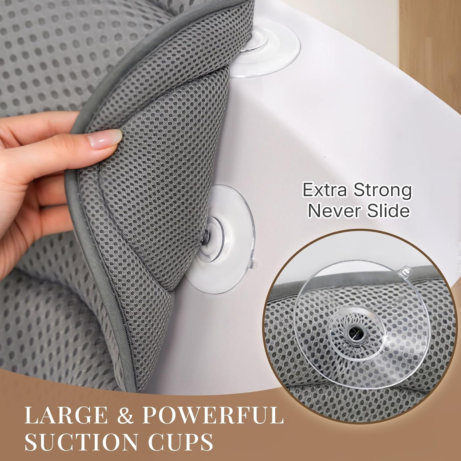 Bath Pillow, Luxury Bath Pillows for Tub, Relaxing Bathtub Pillows for Head and Neck Support, with 4D Air Mesh Fabric and Powerful Suction Cups, Great Bath Tub Accessories, Gray