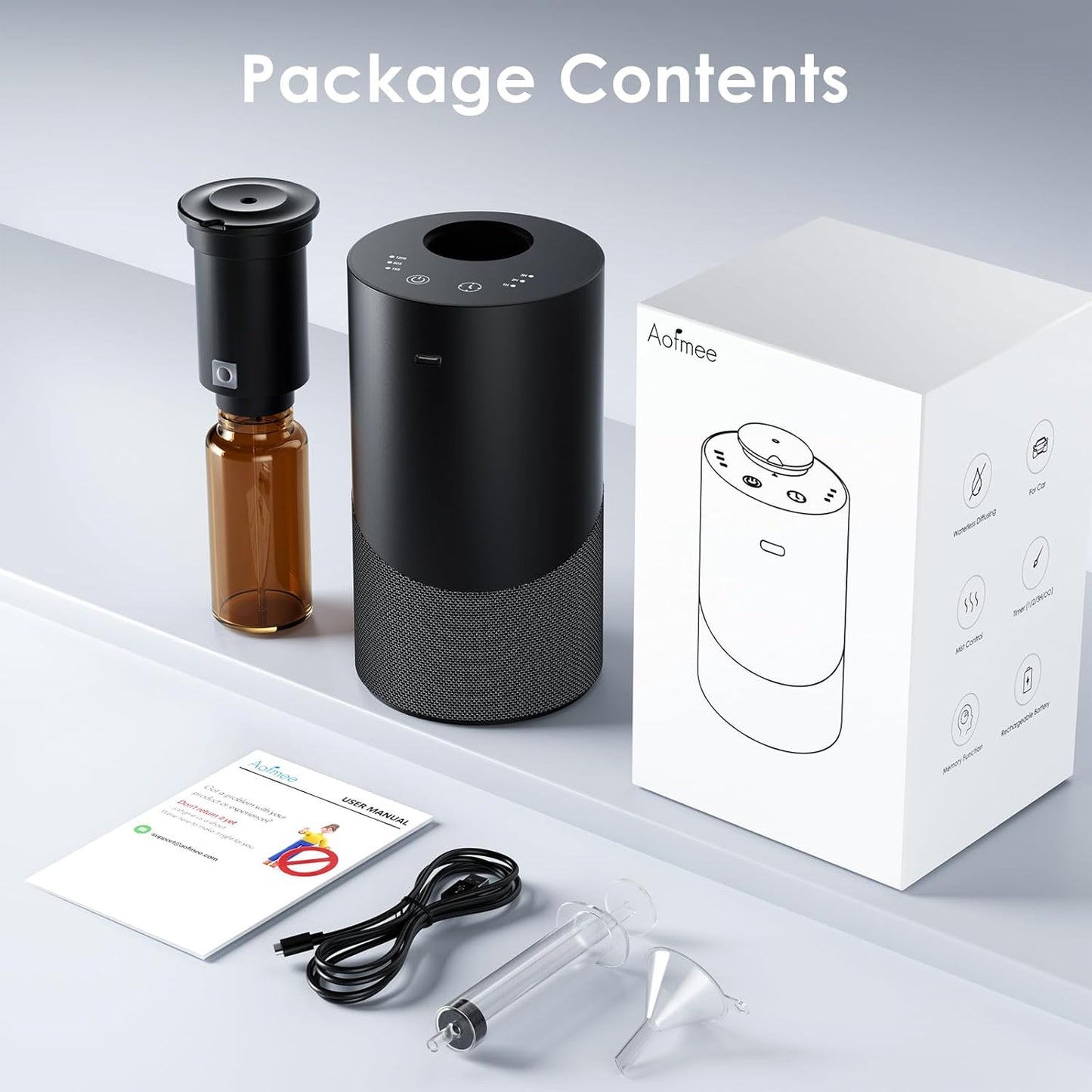 Waterless Essential Oil Diffuser for Home (Aluminum Alloy & Fabric) - Cordless Car Scent diffuser with 3 Timer & 3 Mist Levels - 2000mAh Battery Operated Scent Air Machine for Room Office Hotel,Silver