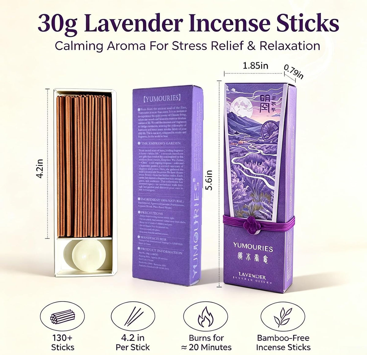 Lavender Incense Sticks 30g · Non-Toxic · Low Smoke for Sleep