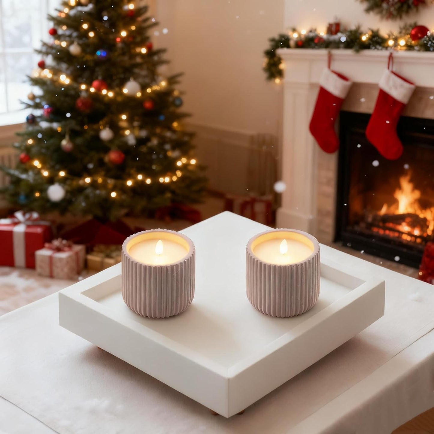 Flameless Christmas Candles,2 Pack Christmas Decorations Flameless Candles Battery Operated Candles for Christmas Home Decoration