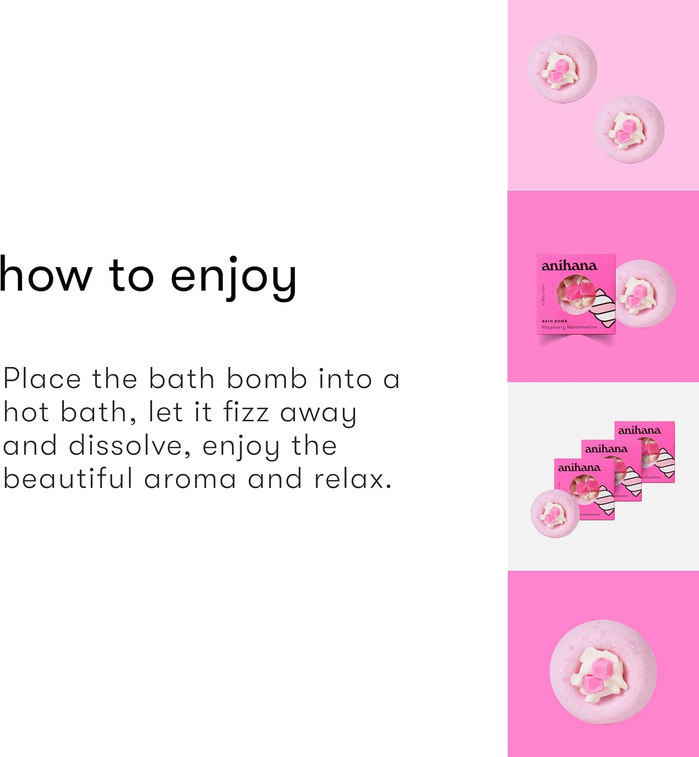 ANIHANA Bath Bomb with Coconut Oil, Paraben Free, Hand-Crafted Luxury Fizzers, Refreshing Raspberry Marshmellow Scent, 6.3 oz