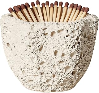 Match Holder with 3 Striker Pads Concrete Decorative Fireplace Match Dispenser Matchstick Organizer Wedding Cute Candles Matches in a Jar for Camping Home Parlor Bathroom Kitchen, Matches Not Included