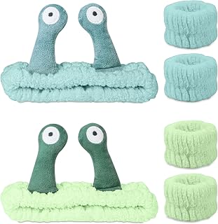 Snail Face Wash Headband Skincare & Wrist Bands for Washing Face Set Cute Spa Headband for Women and Wrist Faces Wash Bands for Shower, Facial Cleaning, Soft Coral Fleece Makeup Headbands,Green