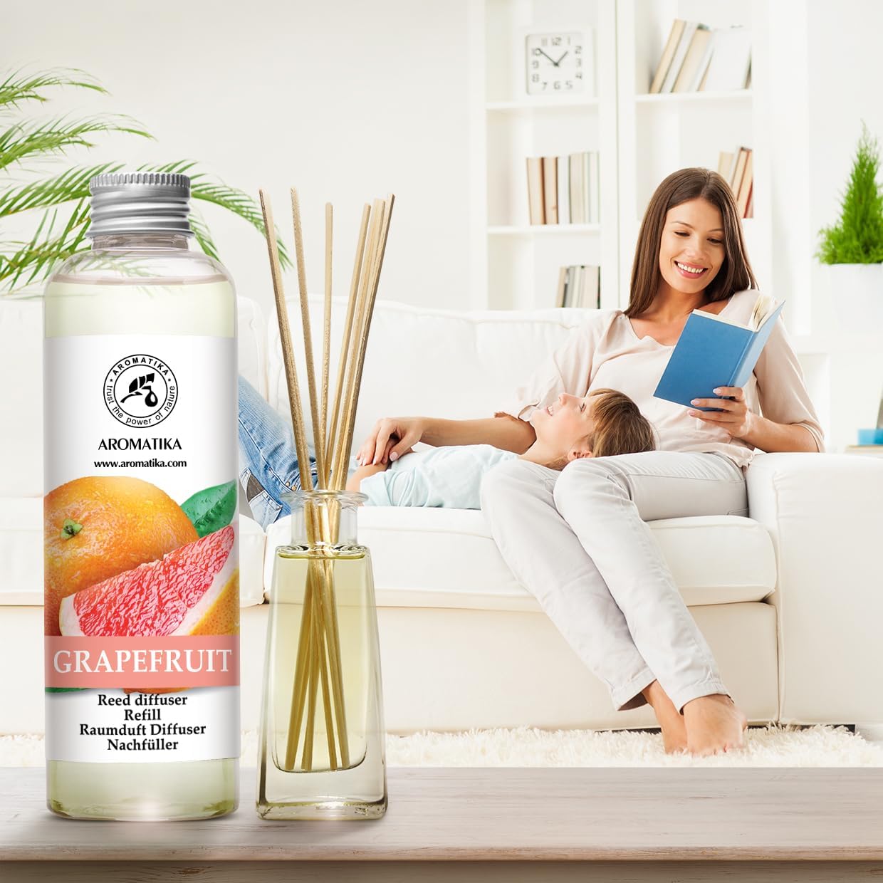 Reed Diffuser Oil Refill Grapefruit 6.8 Fl Oz (200ml) - Intensive & Long Fragrance for Room - Lasting Natural Room Scent - Refill for Office - Boutique - Restaurant - Aromatherapy