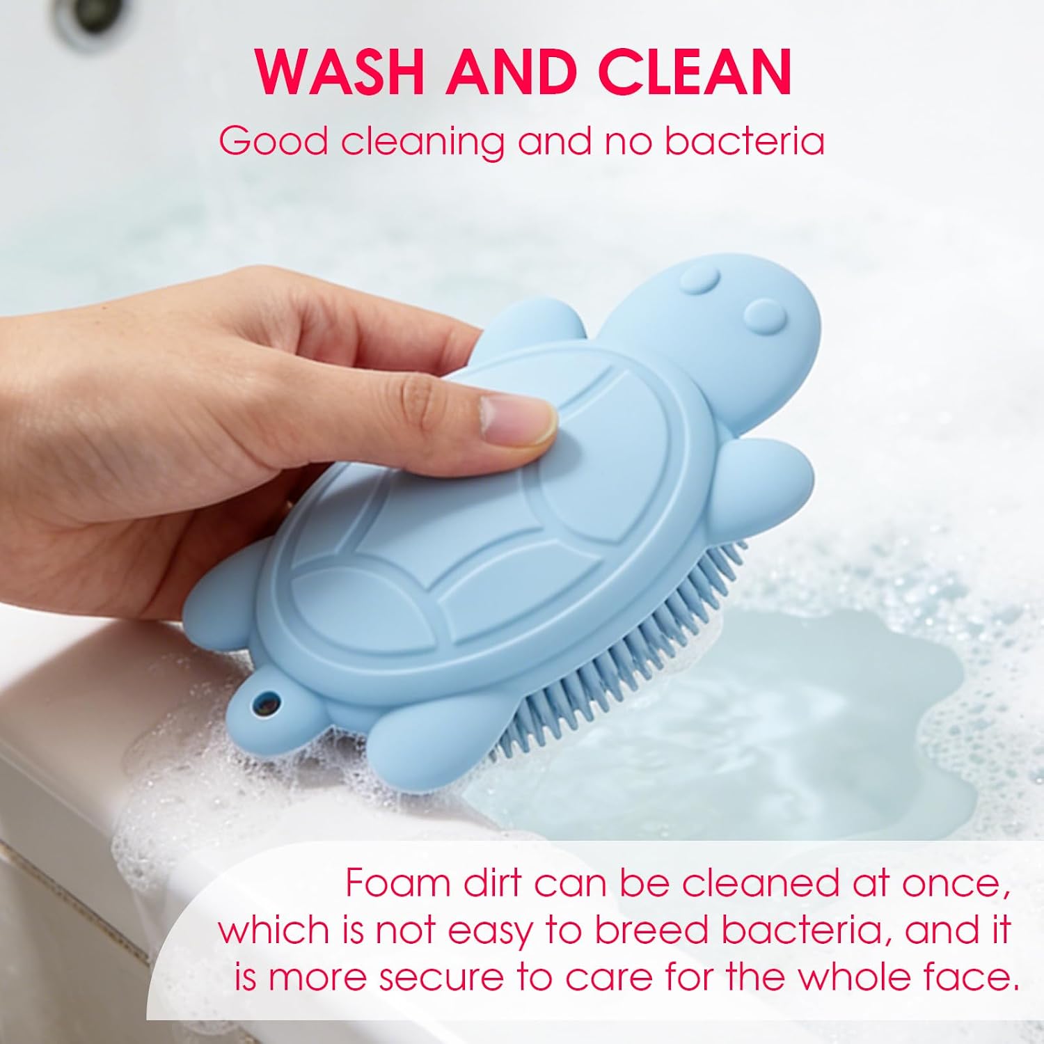 Baby Shower Brush,Kids Silicone Body and Back Exfoliating Mitt - Soft Bristles, Gentle Exfoliation, Cute Turtle Design Makes Children Love Bathing(Wathet)
