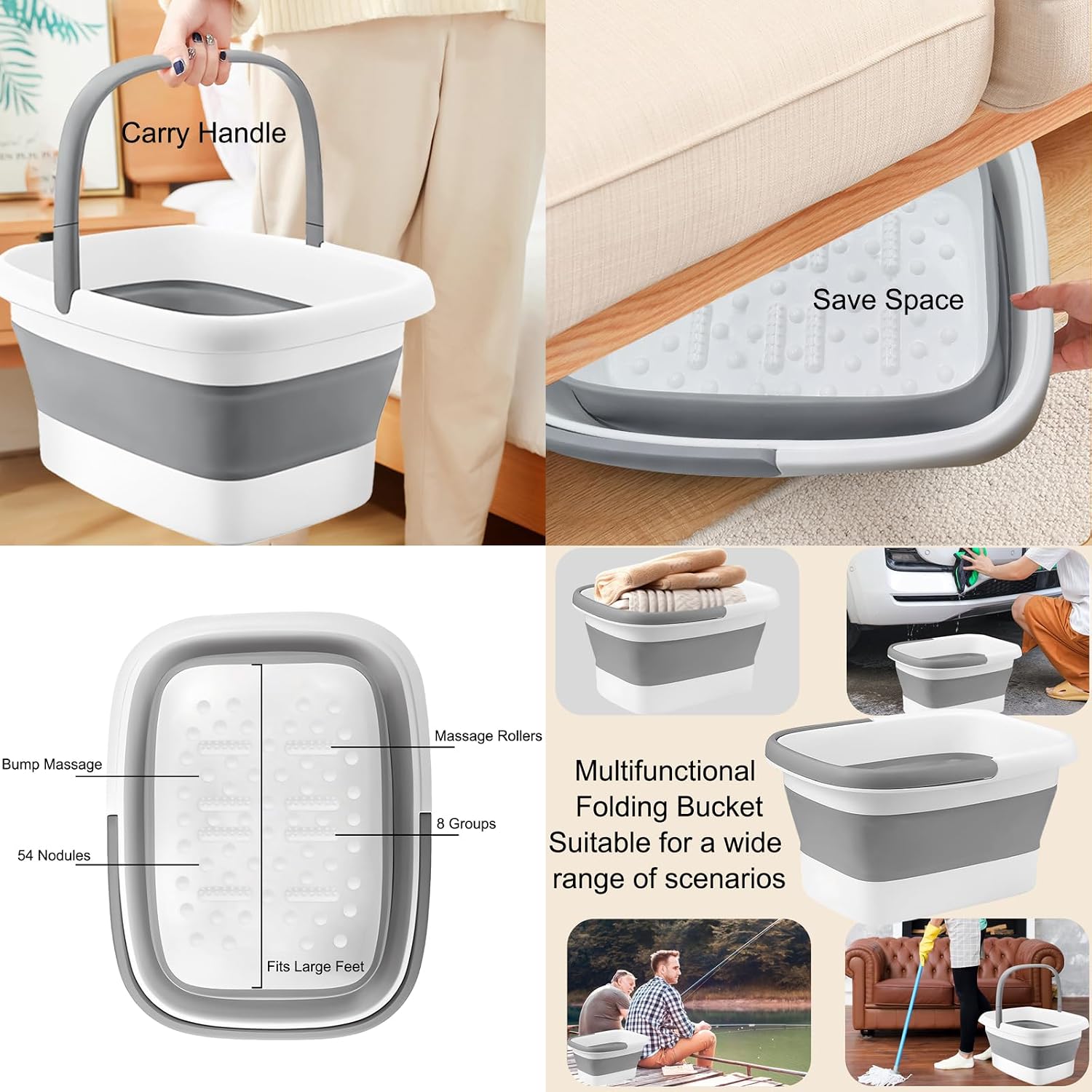 Lanwexy Foot Soaking Tub,Collapsible Bucket,Foot Spa,Foot Bath 16 Pack Foot Soak with Bath Salt and Tea Tree Oil.Foot Bath Soak Tub,Foot Balls for Feet Callus, Dry Cracked, Stubborn Feet Odor Scent.