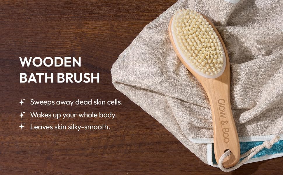 Dry Body Brush for Shower & Bath – Bamboo Exfoliating Brush for Dry or Wet Use – Full Body Skin Care for Legs, Back, Arms, Cellulite & Lymphatic Drainage