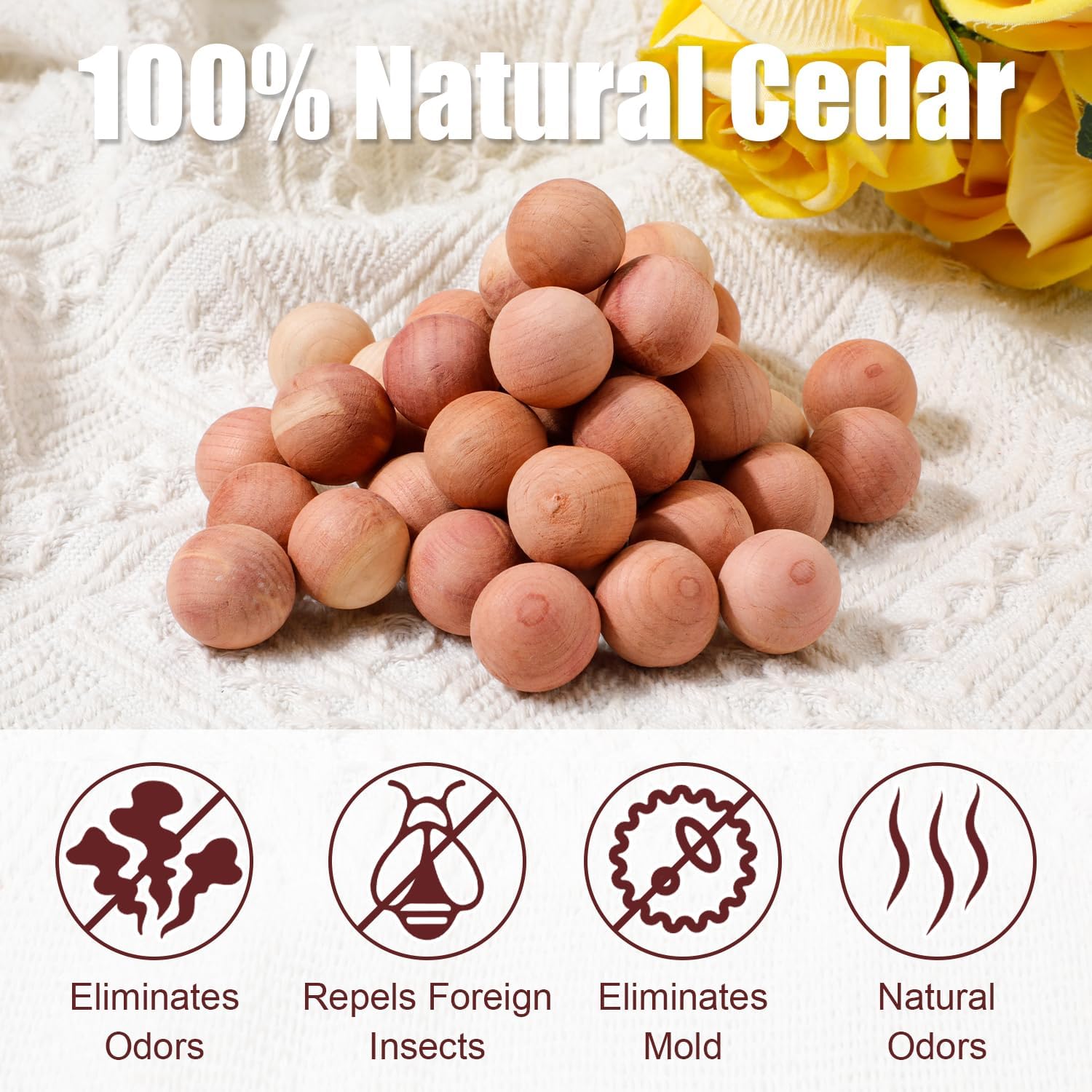 40pcs Cedar Balls for Clothes Storage, 0.87x0.87in Cedar Balls Wood Cedar Blocks Cedar Chips Redolent Cedar Rings for Clothes Storage Houses Drawers Closets Shoebox