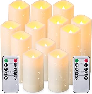 Enpornk Waterproof Flickering Flameless Candles, Set of 12 Battery Operated Candles (D2.2'' x H4''5''6''7"), Outdoor Indoor Candles with 10-Key Timer Remote, Long Lasting