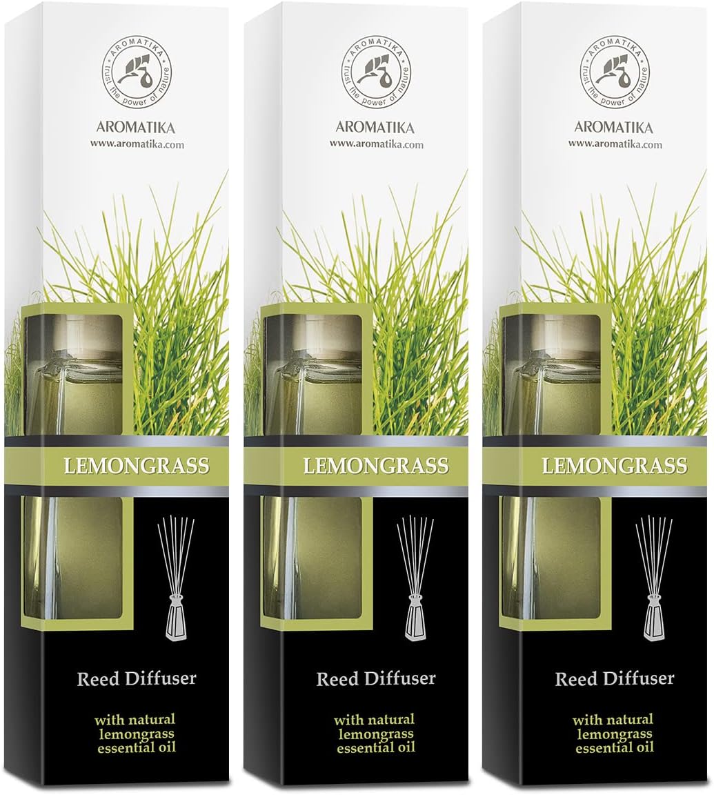 Lemongrass Diffuser - Set 3x3.4 Fl Oz - Fresh & Long Lasting Fragrance - Diffuser with Natural Essential Lemongrass Oil - Good for Aromatherapy - Spa - Home Set wich 3 pc for 100 ml