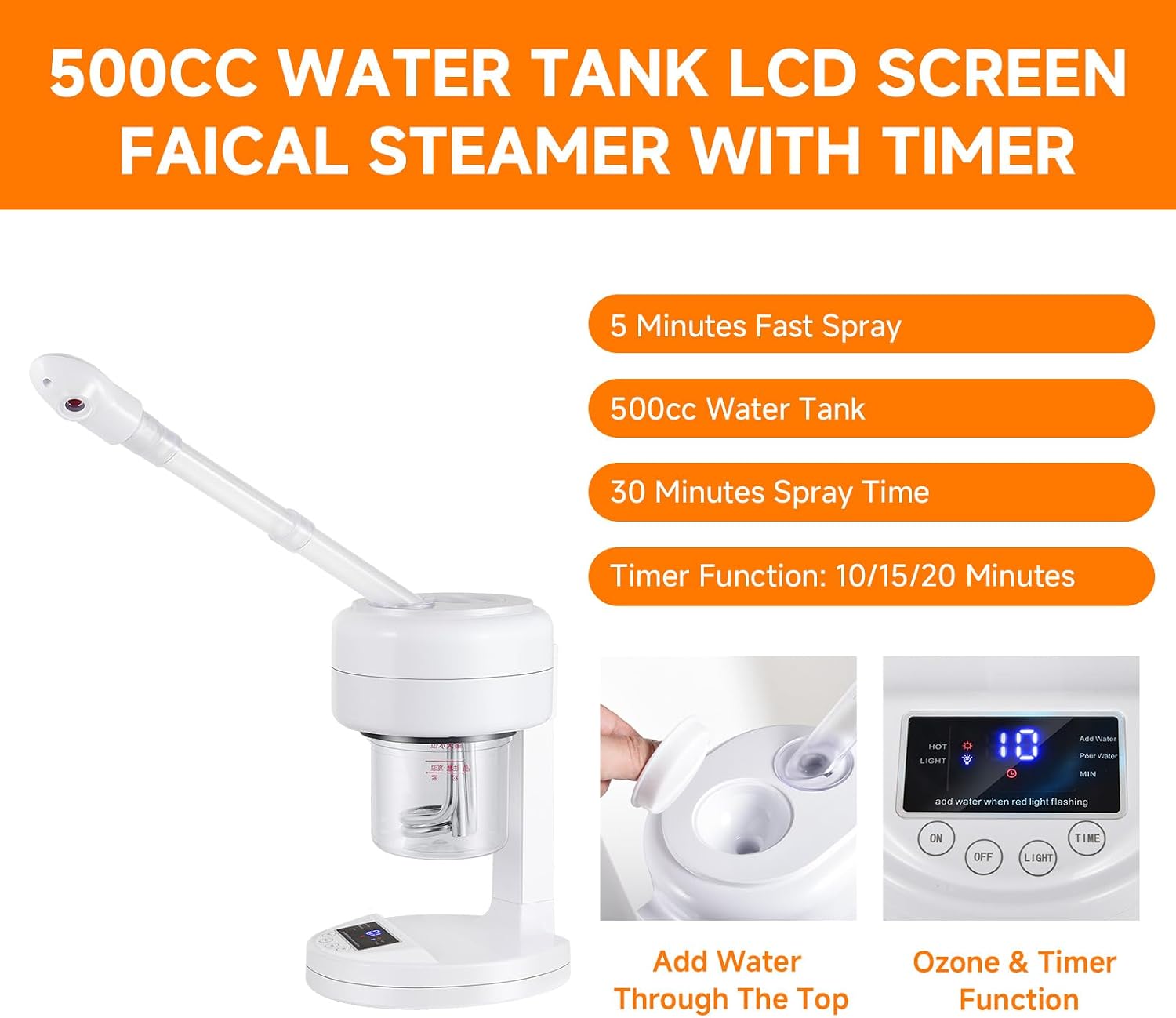 Facial Steamer Nano Ionic Face Steamer with Extendable Arm, Portable Facial Steamer, Rotating Nozzle Esthetician Vapor Face Steamer