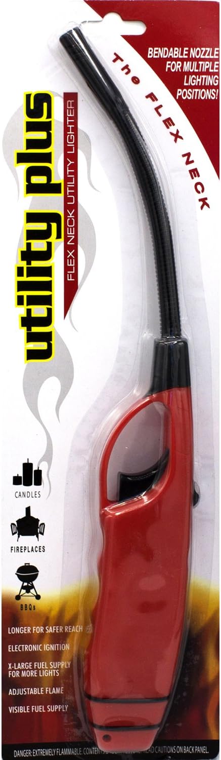 Flexible Neck Multi Purpose Long Neck Lighters, Ideal for Candle Lantern BBQ Grilling Fireplace Campfires Hiking, Utility Lighters, Bulk Pack of 12