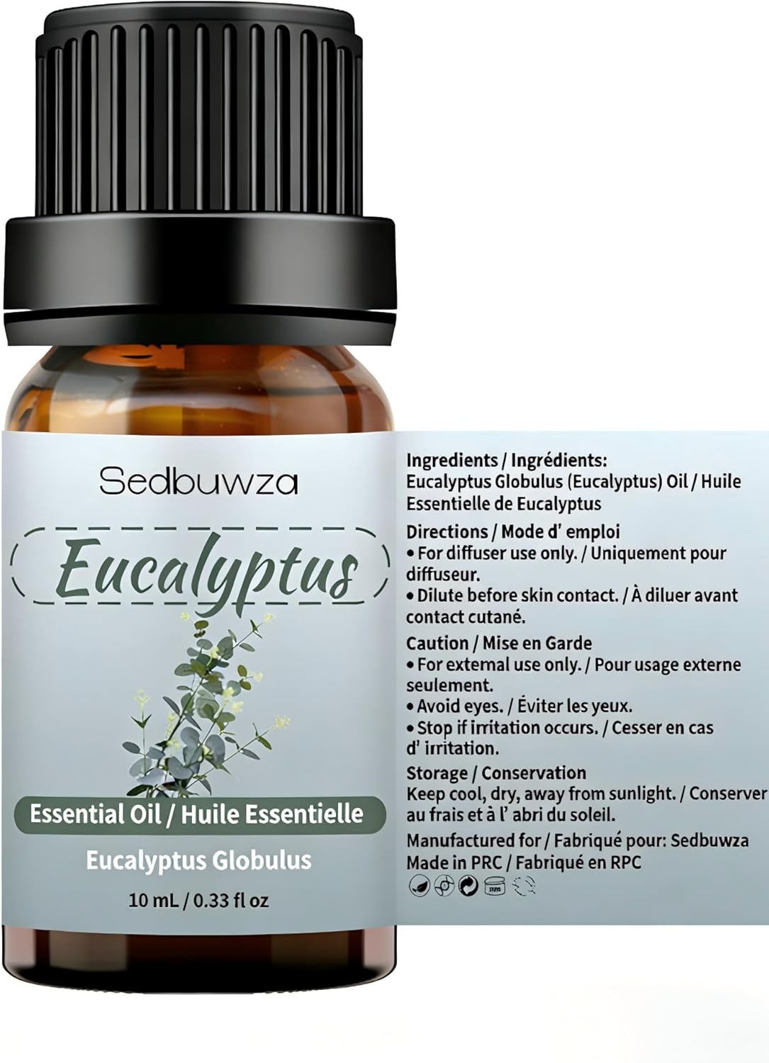 Sedbuwza Peppermint Eucalyptus Essential Oil Set, Peppermint Fragrance Oil Eucalyptus Scent Oil Set for Diffuser, Aromatherapy, Massage, Soap, Candle Making 2 x 10 ml